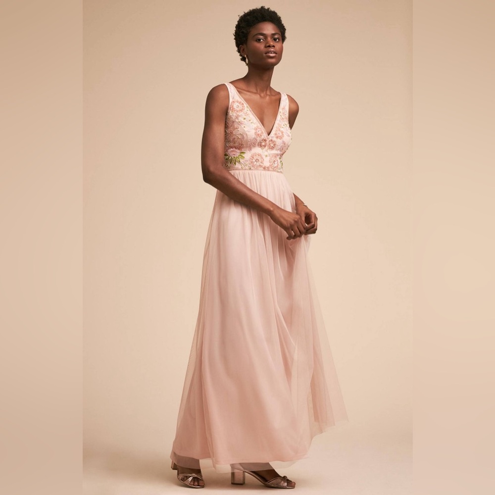 Adrianna Papell Blush Pink Embroidered Gown